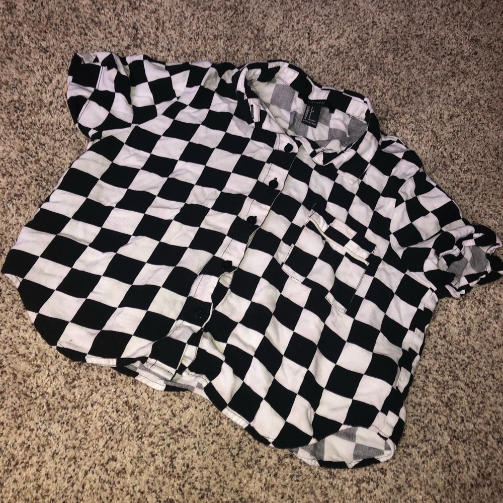 Cropped Button Up Checkered Shirt
